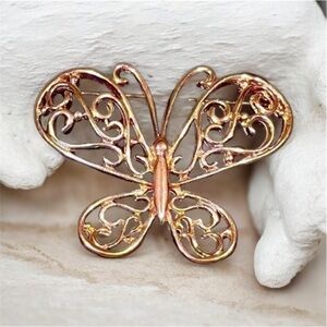Vintage Gold‎ Tone Butterfly Brooch Pin Open Work Gold Filigree Fairycore Boho